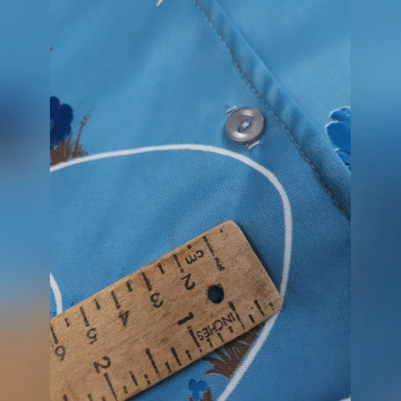 Vintage 70s Blue Silky Polyester Floral Daisy Poppy Top Shirt Women's Small - Picture 5 of 13